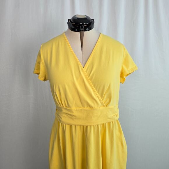 Ouges Wrap Midi Dress Women's XXL Yellow V-Neck Short Sleeve NWOT - Picture 4 of 14